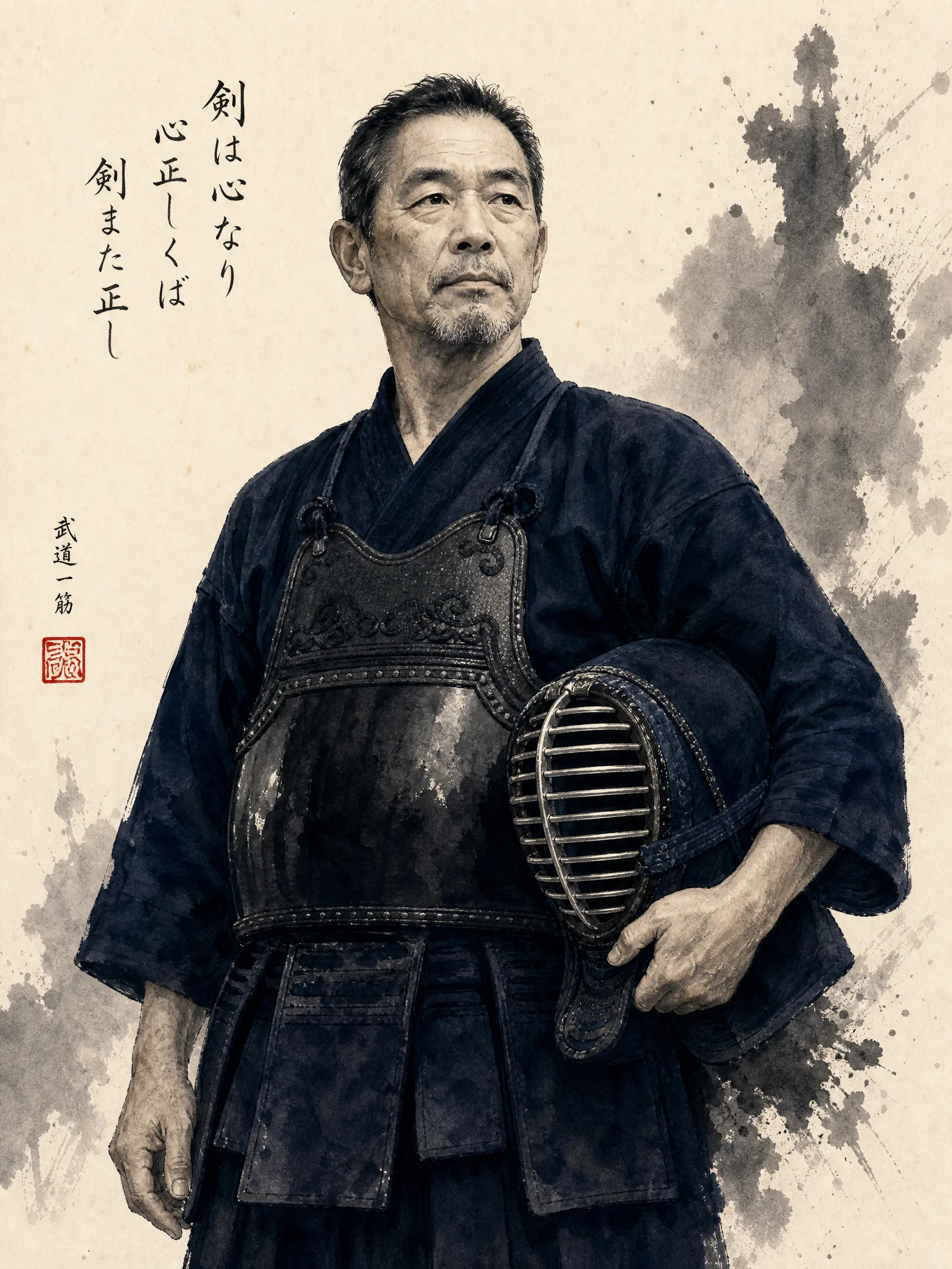 道场馆长水墨风肖‌像